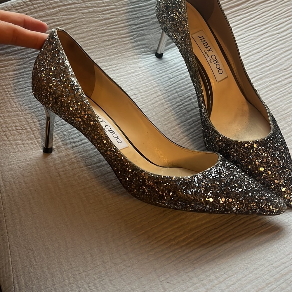 Jimmy Choo Romy Navy/Silver Heels - Picture 2 of 4
